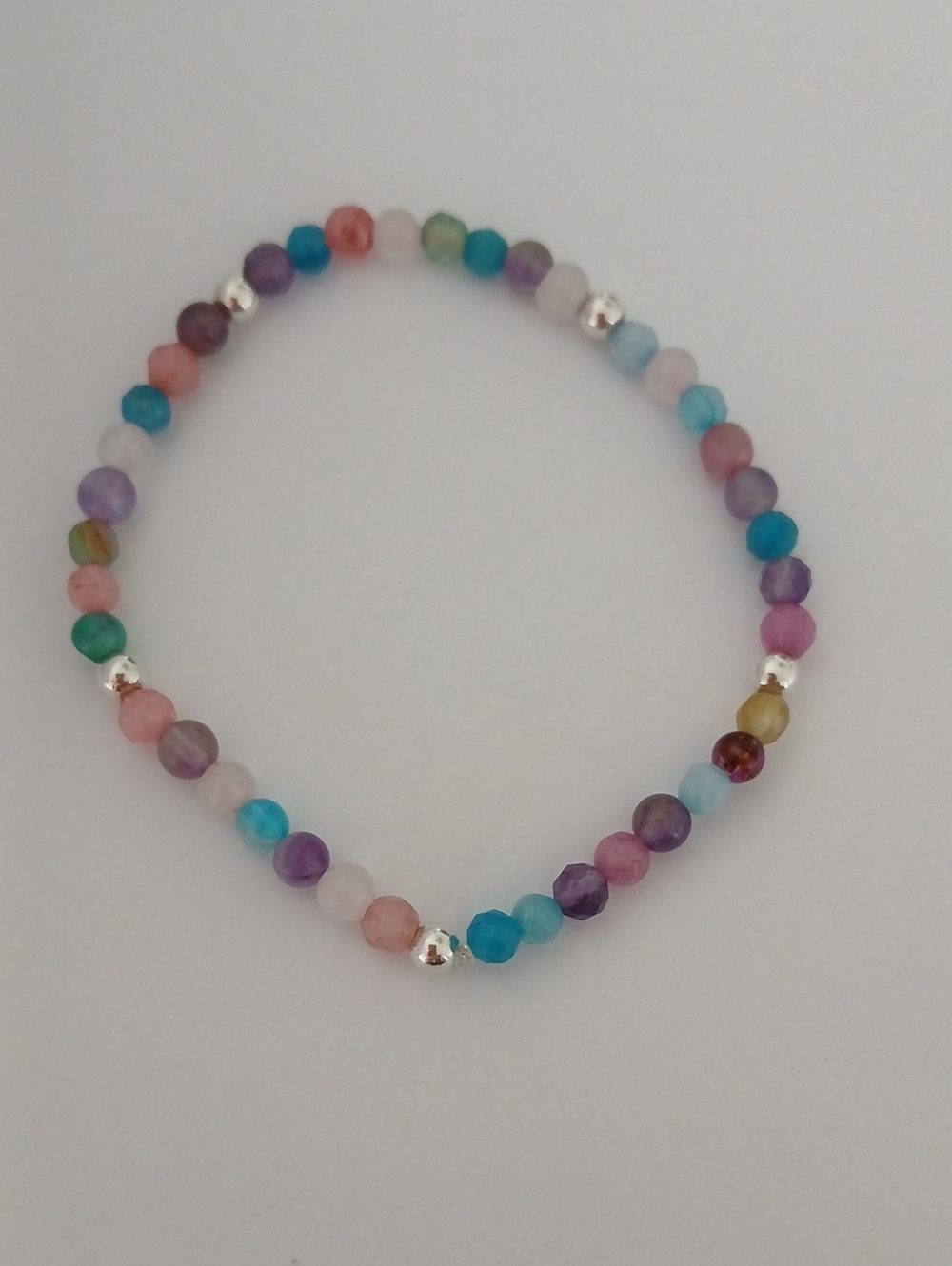 Multicolor Natural Stone Beaded Bracelet With Silver Accents